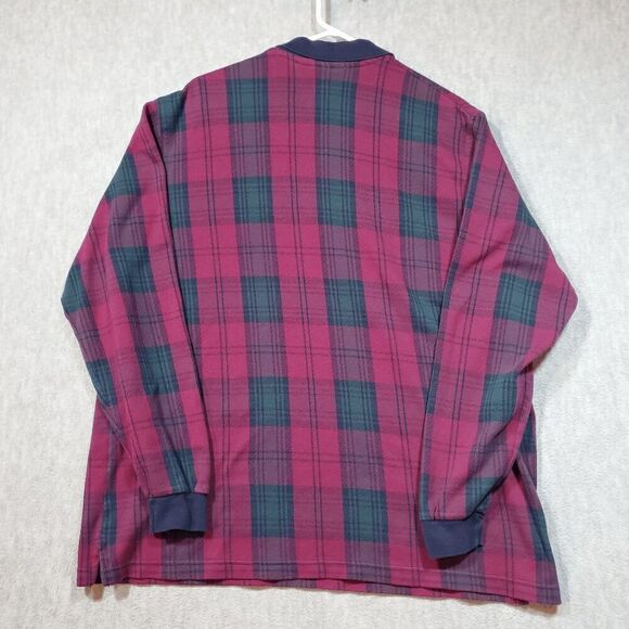 Land End Shirt Mens XL Red Rugby Plaid Polo Golf Performance Slit Vintage - Picture 7 of 8